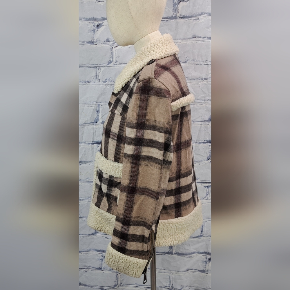 Burberry Brit Women's Wool Jacket Nova Check Faux Shearling Winter Bomber 6 US - Picture 8 of 15